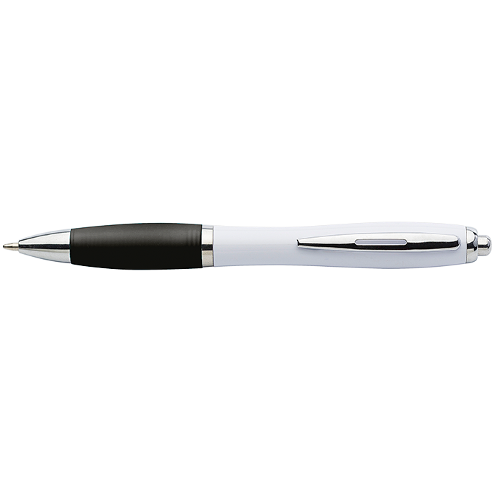 BP30181 - White Barrel Curved Design Ballpoint Pen with Coloured Grip